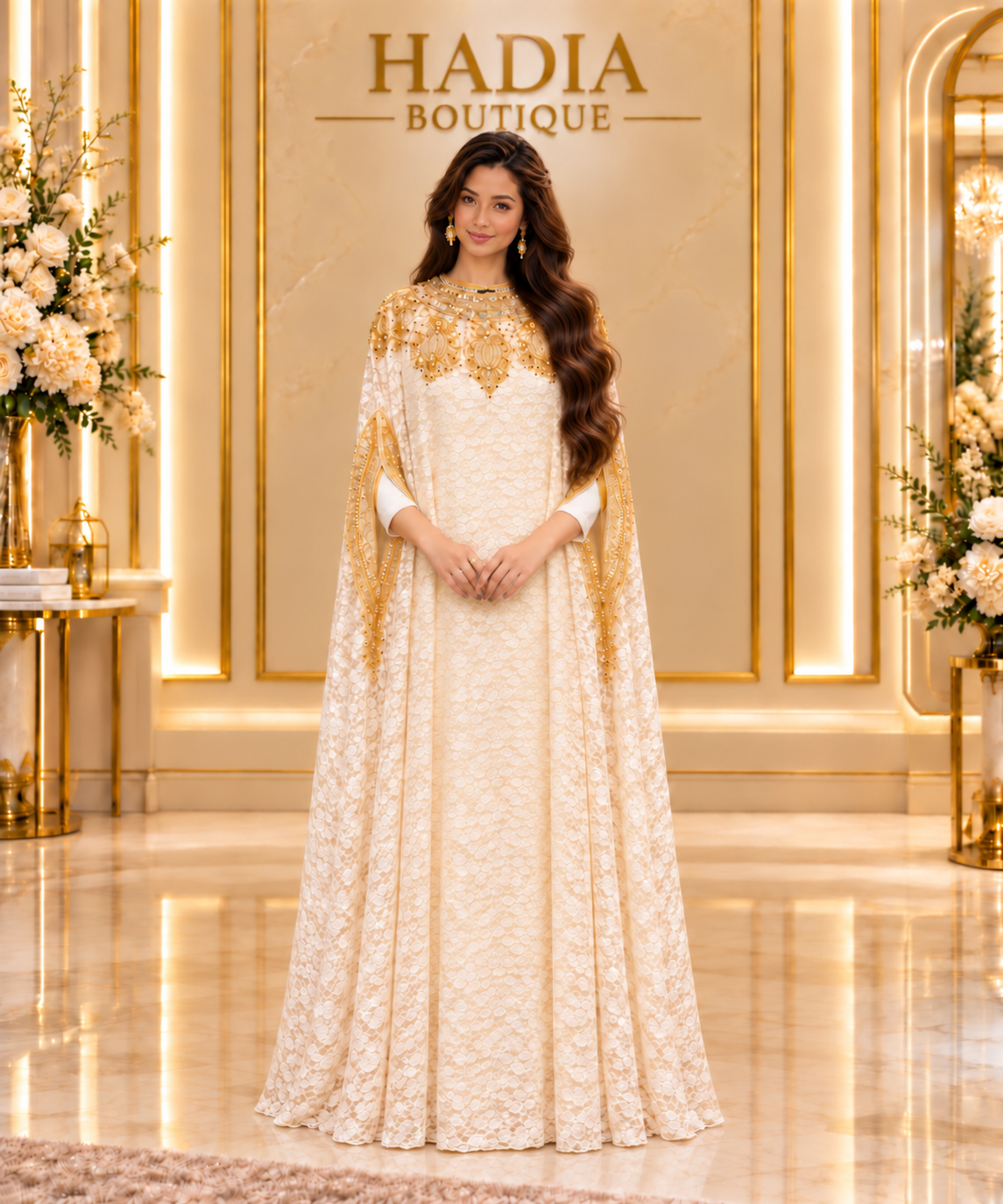 Gold Embellished Lace Abaya