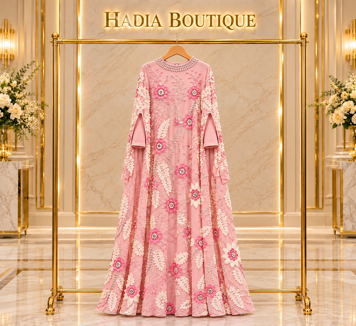 Floral & Leaf Embellished Abaya