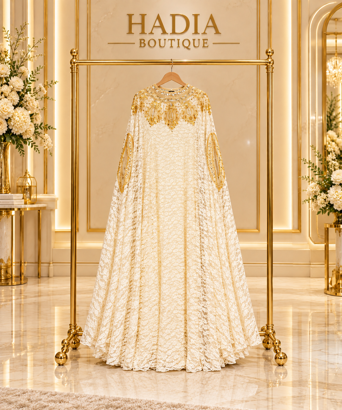 Gold Embellished Lace Abaya