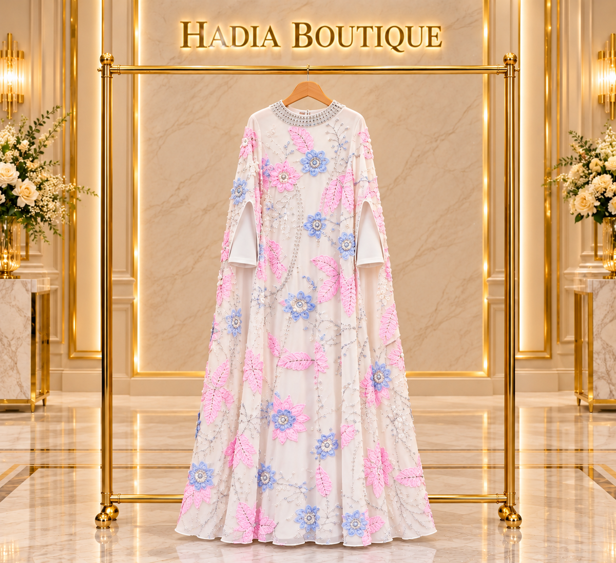 Floral & Leaf Embellished Abaya