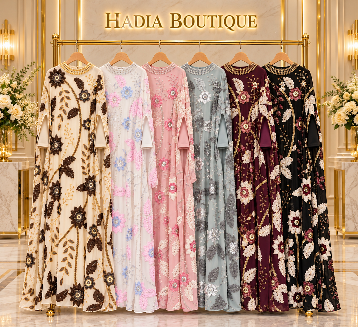 Floral & Leaf Embellished Abaya