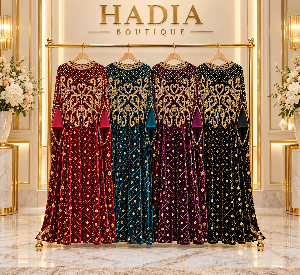Gold Lattice & Scroll Embellished Abaya