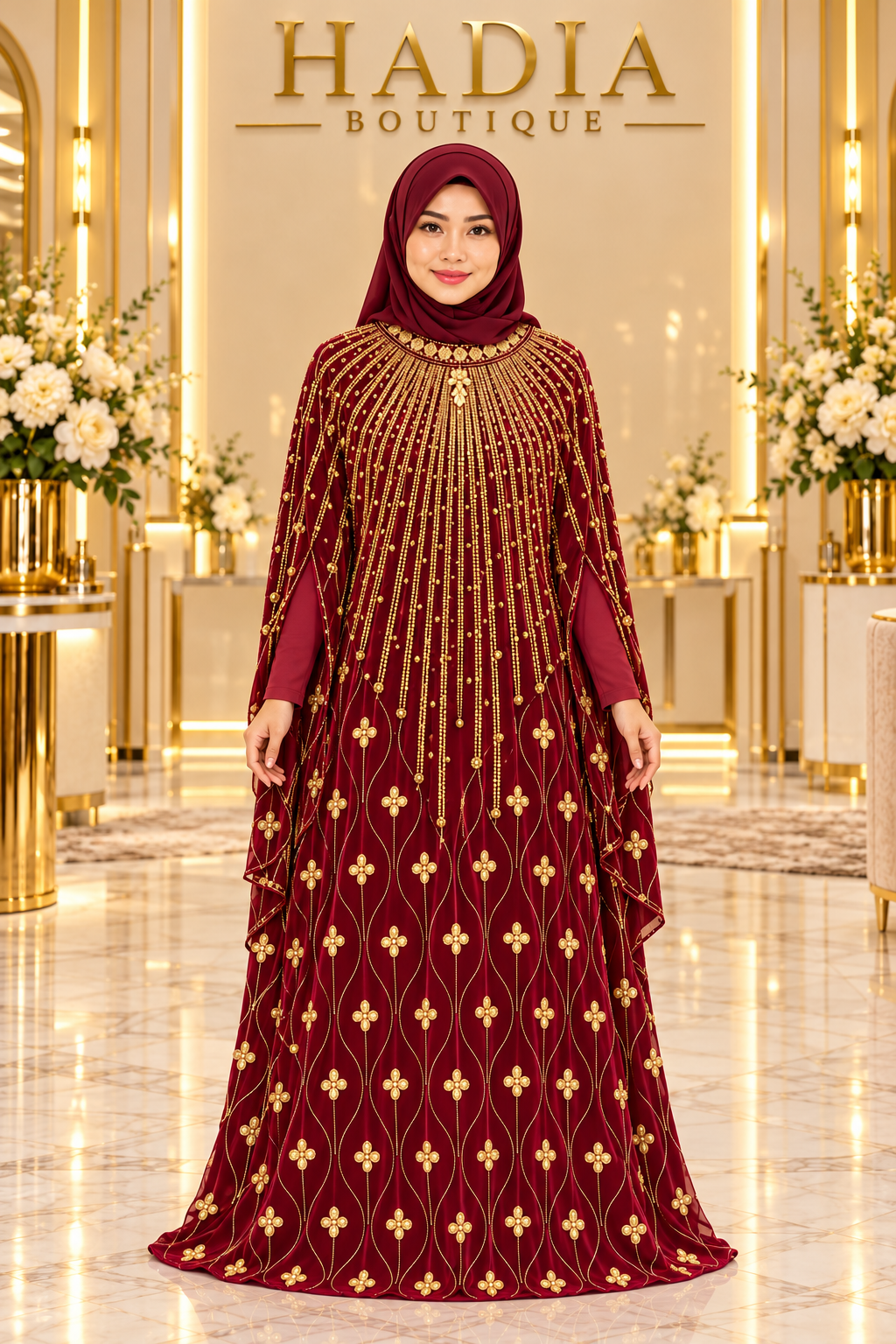 Floral Vine Embellished Abaya