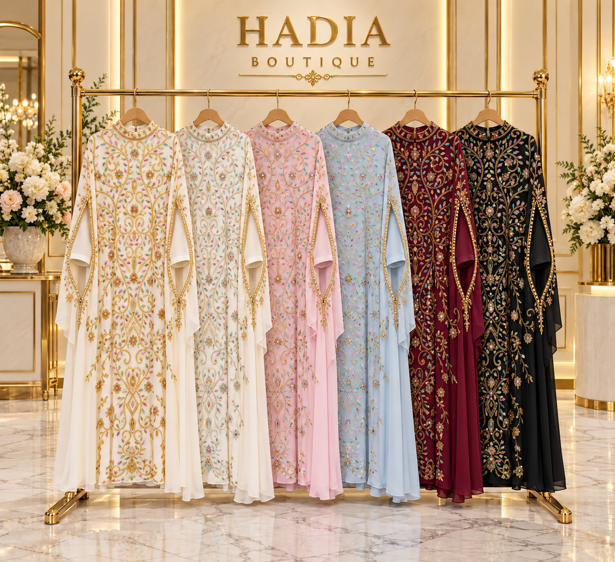 Floral Scroll Embellished Abaya