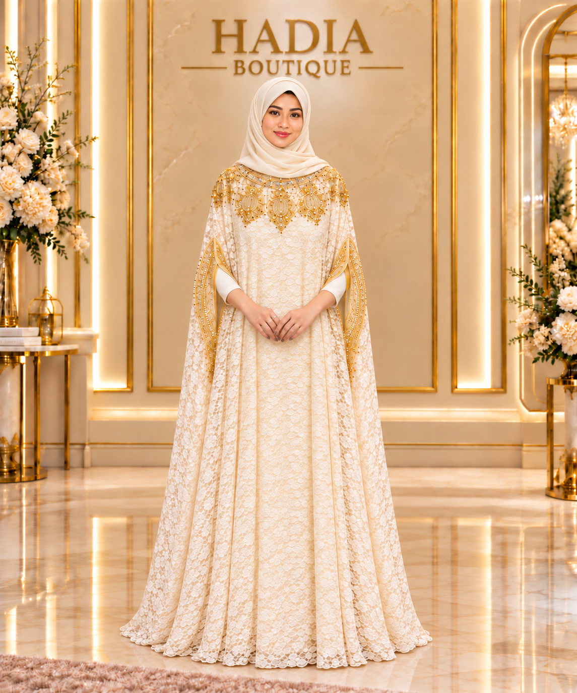 Gold Embellished Lace Abaya
