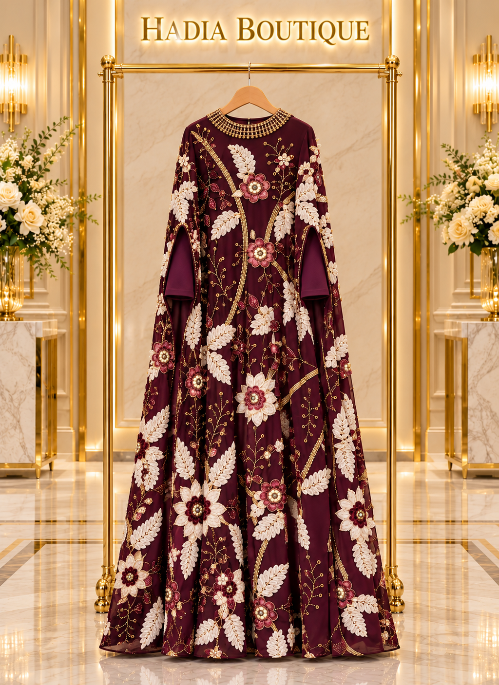 Floral & Leaf Embellished Abaya