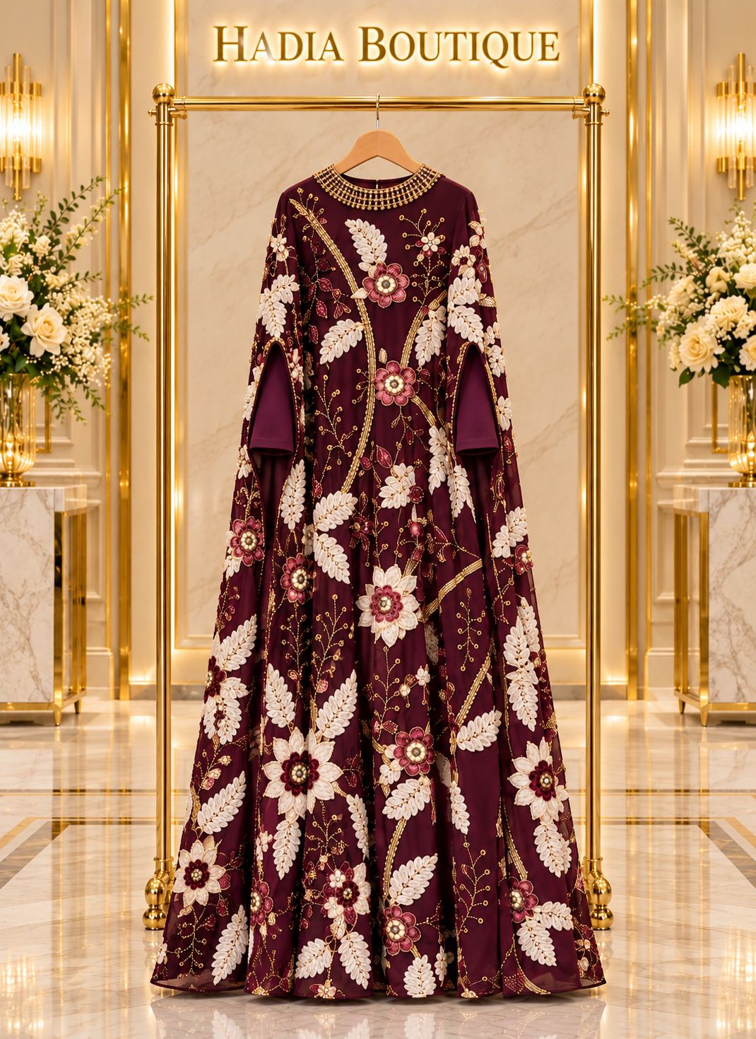 Floral & Leaf Embellished Abaya